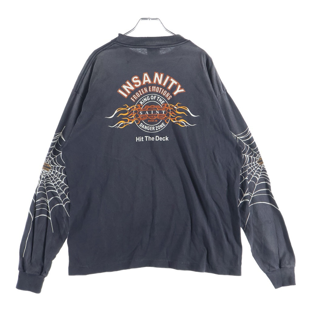 SAINT MICHAEL(セントマイケル) 25SS ×TEFLON DISCO テフロン・ディスコ INSANITY ML LS TEE テフロン・ディスコ ダメージ加工 プリント長袖Tシャツ カットソー グレー SM-HR8-0000-C41