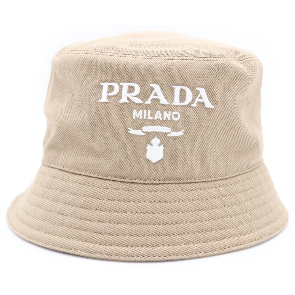 PRADA(プラダ) ロゴ刺繍 ドリル バケットハット 帽子 ベージュ 1HC137 2CXL レディース