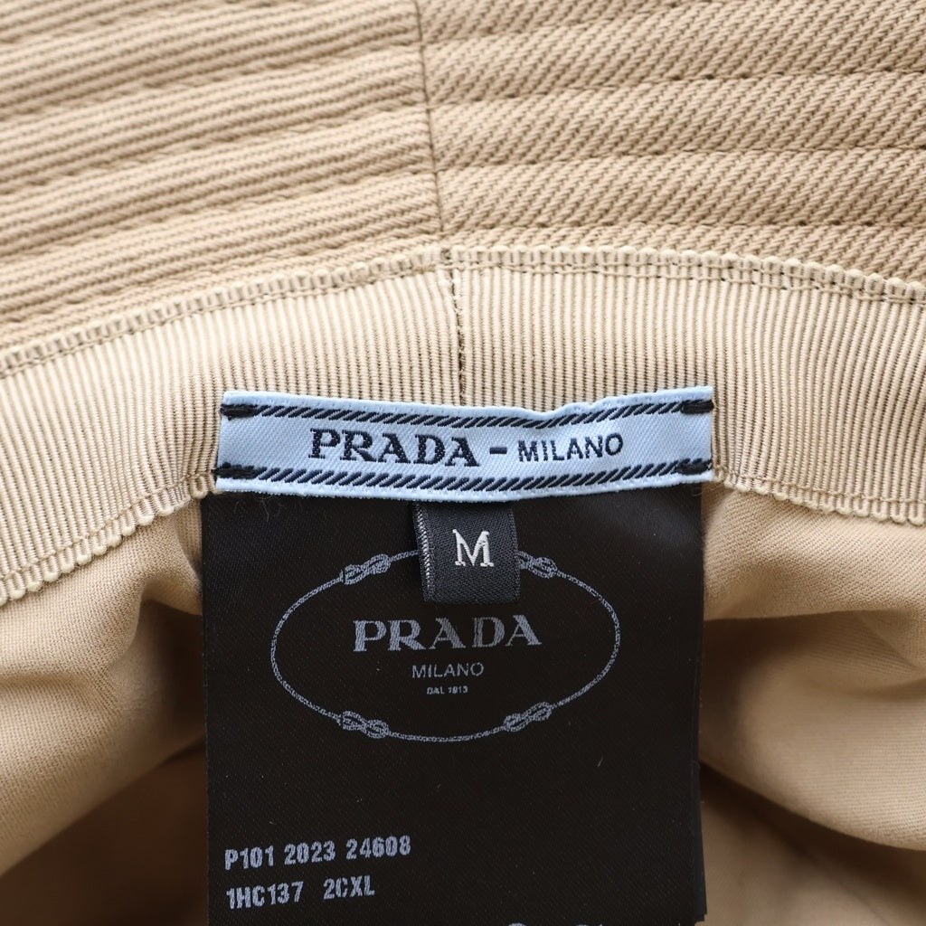 PRADA(プラダ) ロゴ刺繍 ドリル バケットハット 帽子 ベージュ 1HC137 2CXL レディース