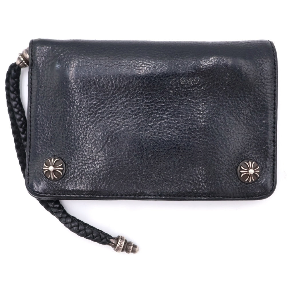 CHROME HEARTS(クロムハーツ) 2ZIP STRAP 2ジップストラップ ストラップ付クロスボールボタン レザーウォレット 財布 ブラック