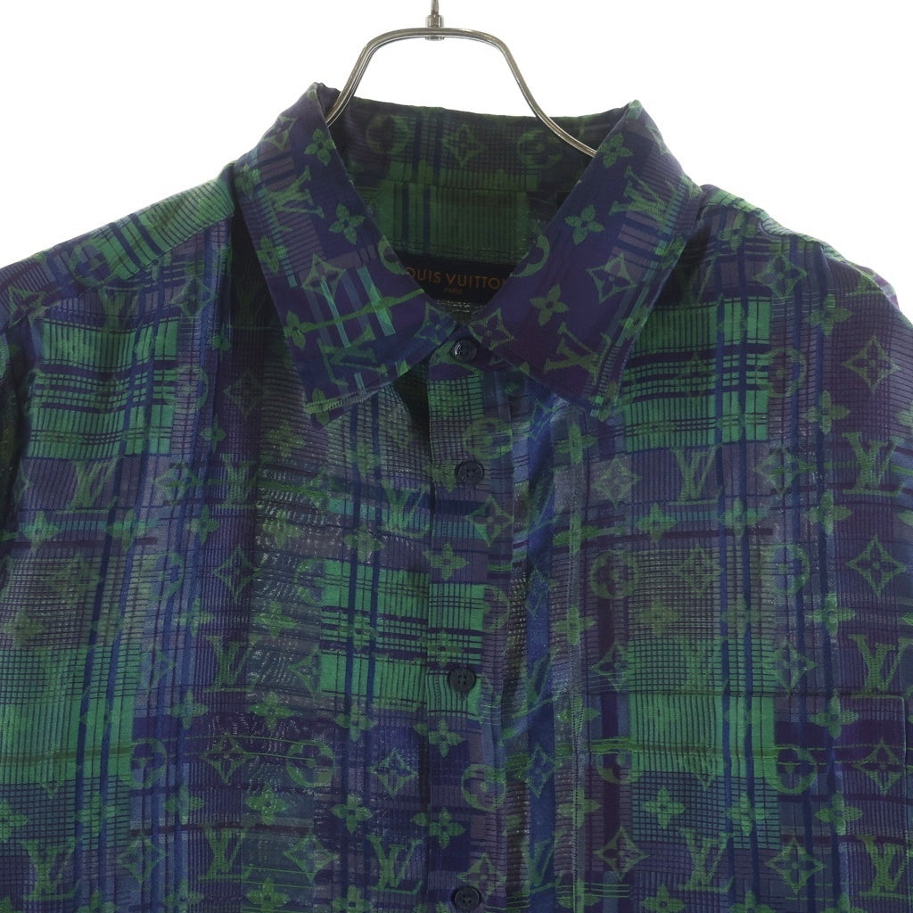 LOUIS VUITTON(ルイヴィトン) 21AW モノグラム ネオンチェック オーバーサイズ ビジネス長袖シャツ グリーン/ブルー RM212 FU9 HLS77W