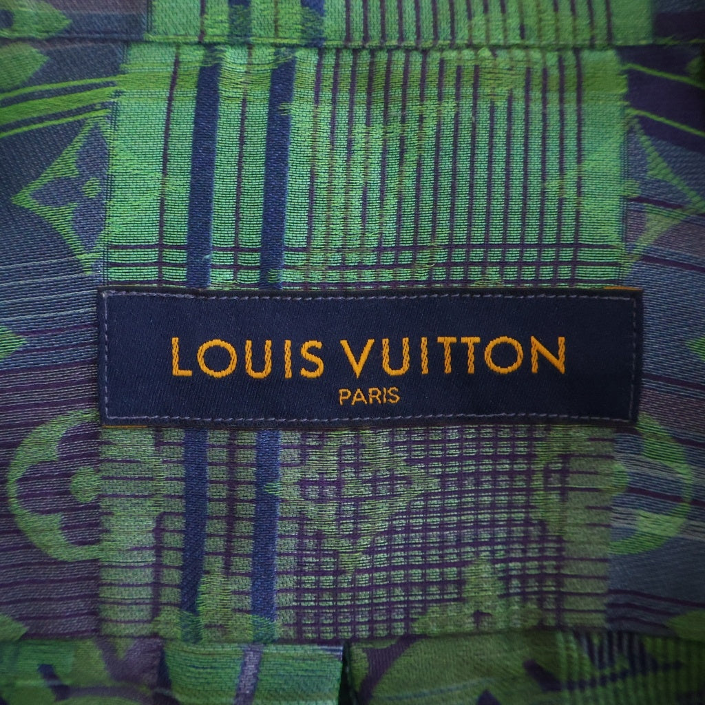 LOUIS VUITTON(ルイヴィトン) 21AW モノグラム ネオンチェック オーバーサイズ ビジネス長袖シャツ グリーン/ブルー RM212 FU9 HLS77W