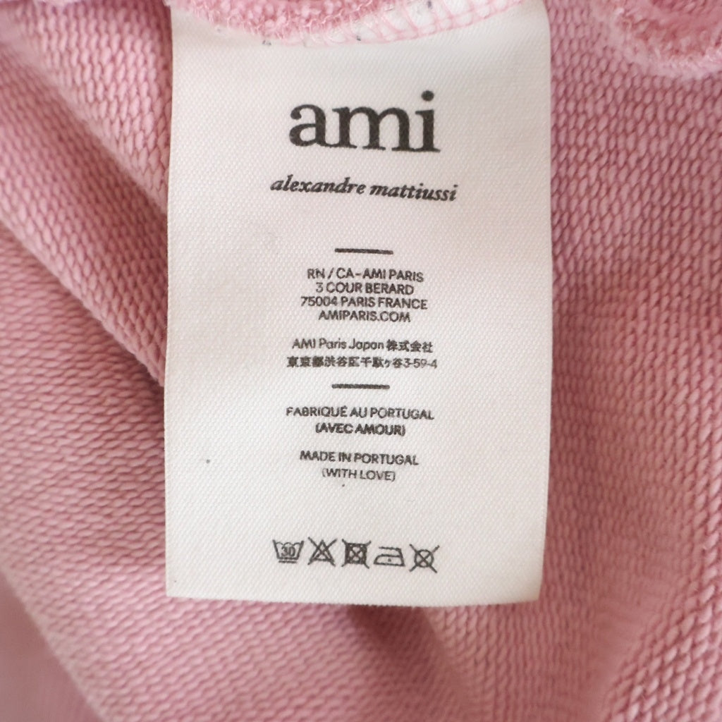 ami paris(アミパリス) Hoodie ハートロゴ刺繍 プルオーバースウェットパーカー フーディー ピンク E22USW202.747