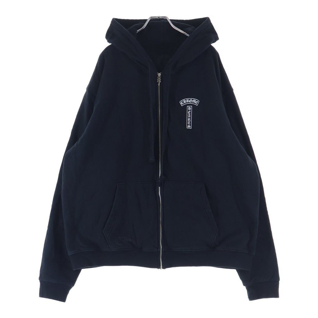 CHROME HEARTS(クロムハーツ) SWTSHRT HD ZIP 胸ロゴプリント バックアーチロゴプリント サーマル ジップアップパーカー ブラック