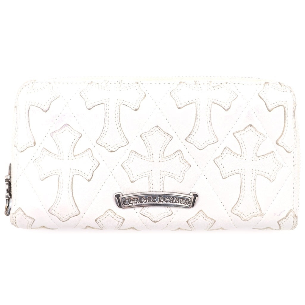 CHROME HEARTS(クロムハーツ) REC F ZIP QUILTED WALLET セメタリークロス キルティング レザーウォレット 財布 ホワイト
