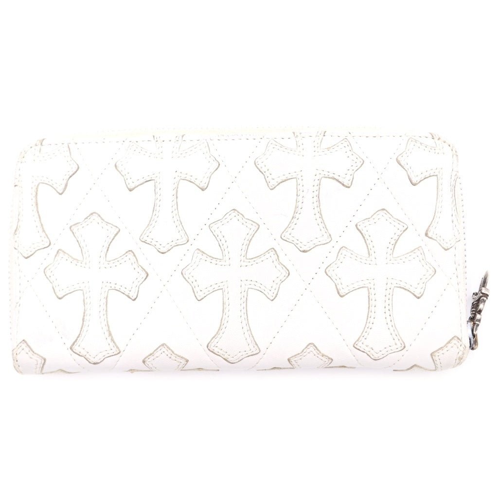 CHROME HEARTS(クロムハーツ) REC F ZIP QUILTED WALLET セメタリークロス キルティング レザーウォレット 財布 ホワイト
