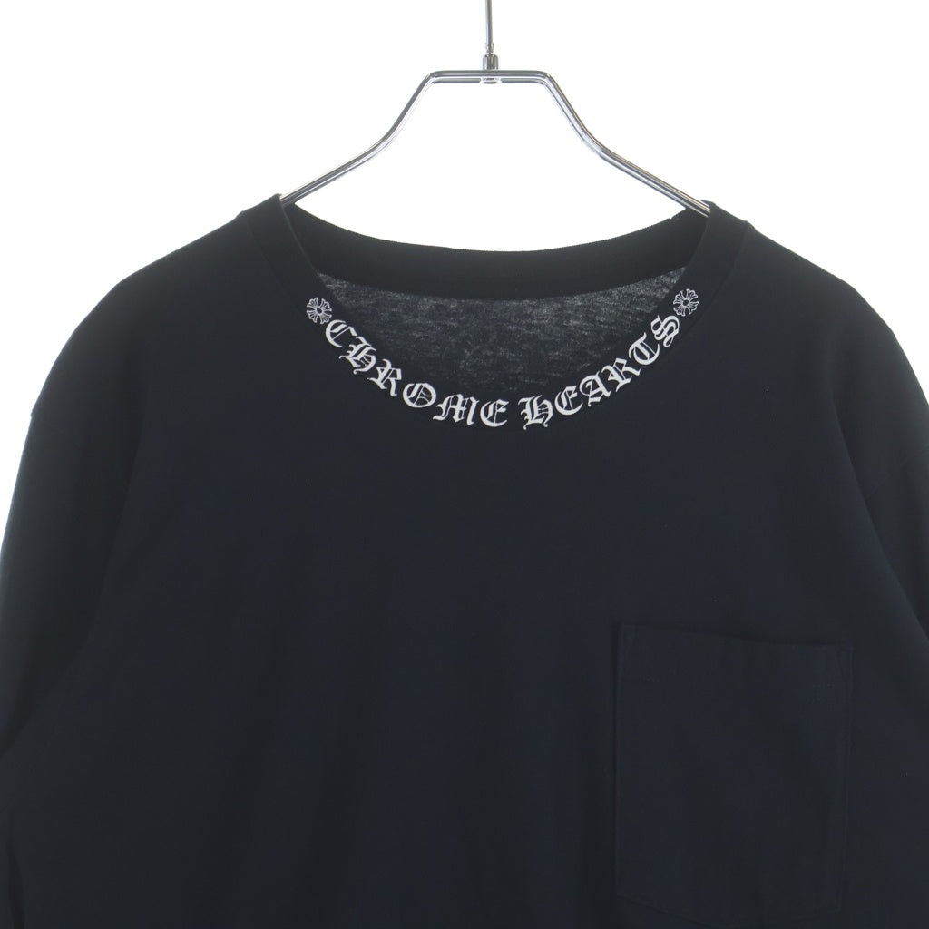 CHROME HEARTS(クロムハーツ) Neck Logo L/S Tee ネックロゴプリント クルーネック長袖Tシャツカットソー ブラック