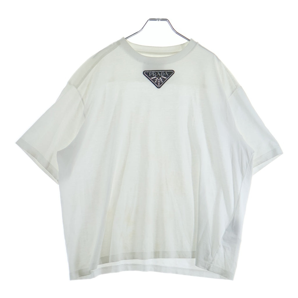 PRADA(プラダ) ビジュートライアングルロゴ スタッズ 半袖Tシャツ カットソー ホワイト UJN838 S231 12H4