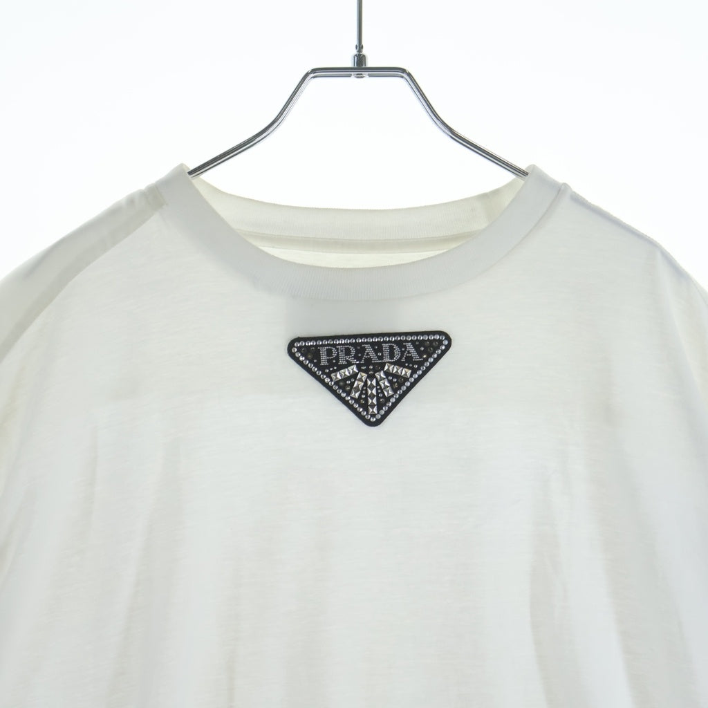 PRADA(プラダ) ビジュートライアングルロゴ スタッズ 半袖Tシャツ カットソー ホワイト UJN838 S231 12H4