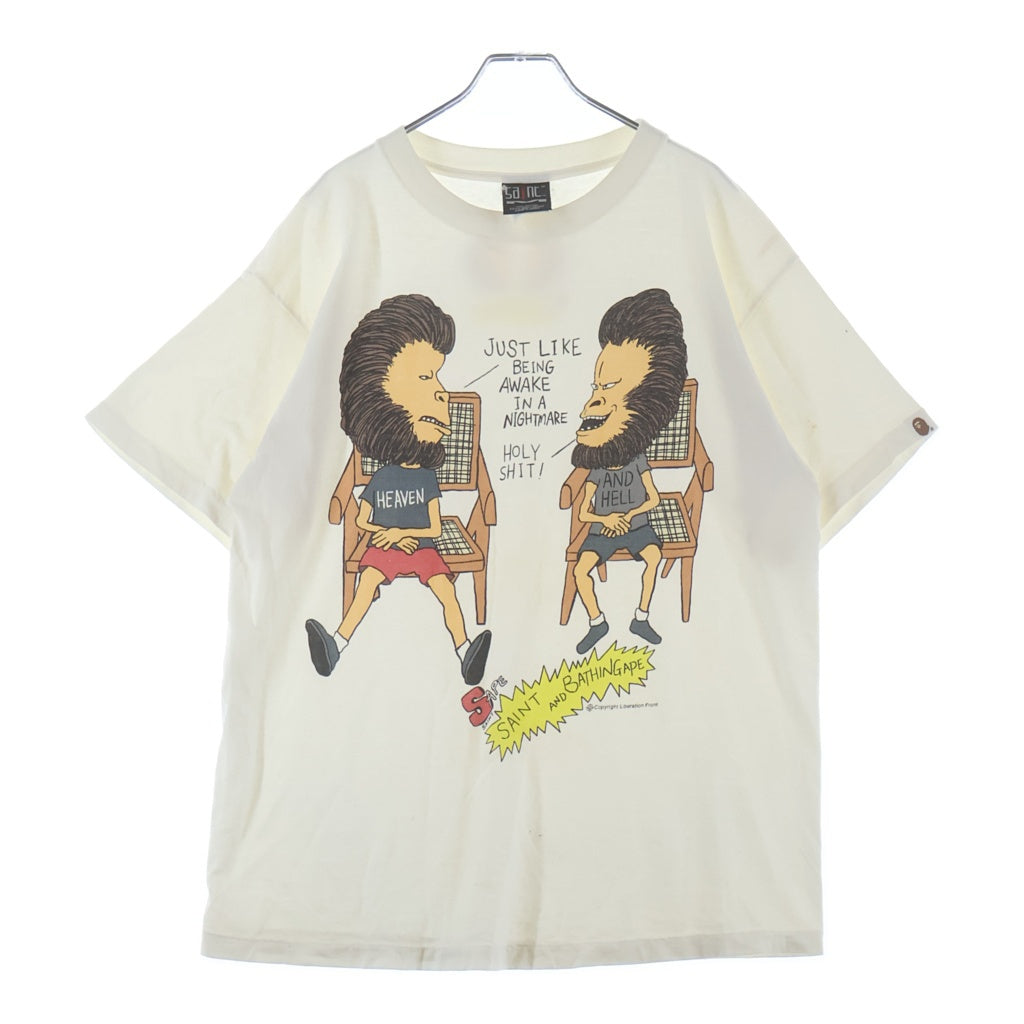 SAINT MICHAEL(セントマイケル) 23SS ×A BATHING APE アベイシングエイプ ヘブンアンドヘルショートスリーブ半袖Tシャツ クルーネックカットソー ホワイト SM-S23-0000-110