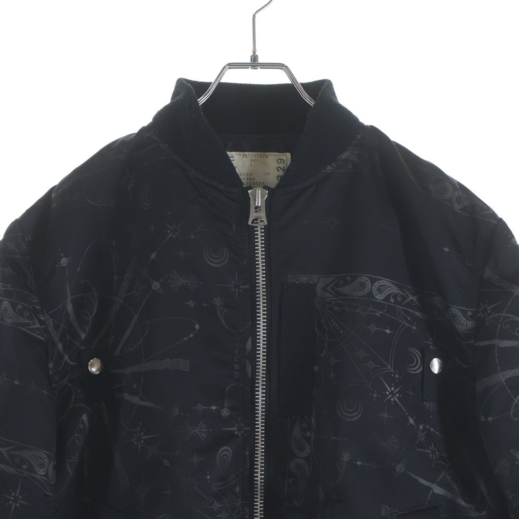 Sacai(サカイ) 20AW ×Dr.Woo BANDANA PRINT MA-1 BOMBER JACKET ドクターウー バンダナプリントボンバージャケット ジップアップブルゾン ブラック