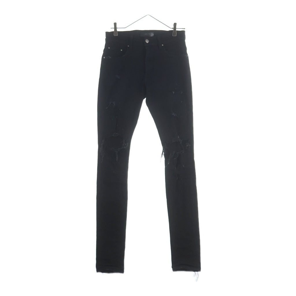 AMIRI(アミリ) ロゴパッチ ダメージ加工 ストレッチスキニーデニムパンツ ブラック