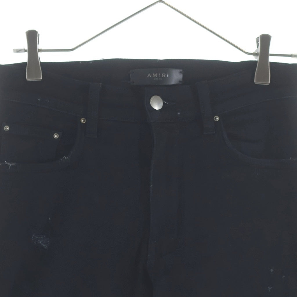 AMIRI(アミリ) ロゴパッチ ダメージ加工 ストレッチスキニーデニムパンツ ブラック
