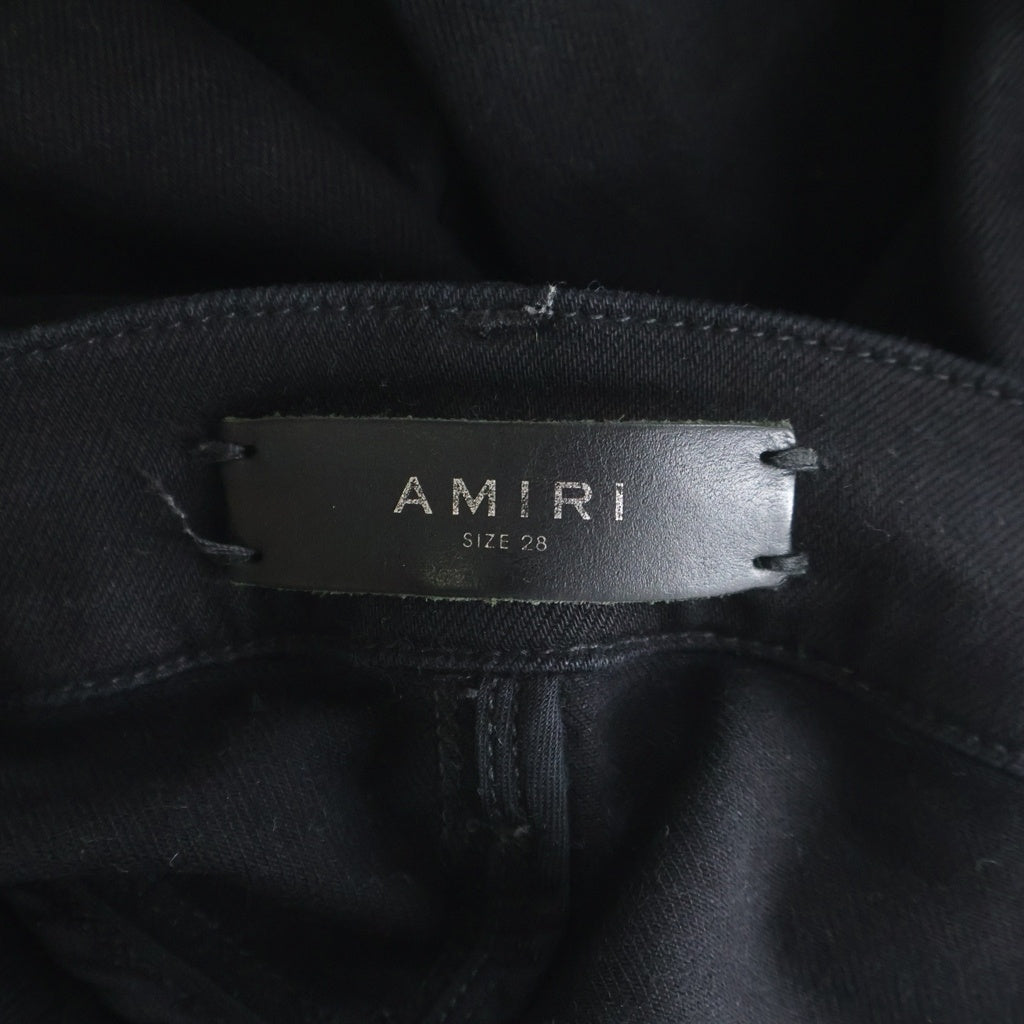 AMIRI(アミリ) ロゴパッチ ダメージ加工 ストレッチスキニーデニムパンツ ブラック