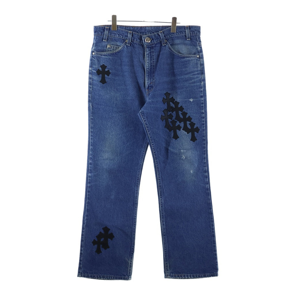 CHROME HEARTS(クロムハーツ) U VNTG JEAN BLU ORNG TAB 517 クロスパッチ付きウォッシュドデニムパンツ インディゴ