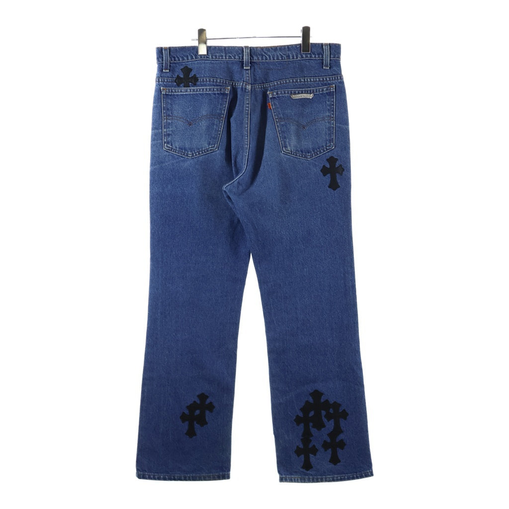 CHROME HEARTS(クロムハーツ) U VNTG JEAN BLU ORNG TAB 517 クロスパッチ付きウォッシュドデニムパンツ インディゴ
