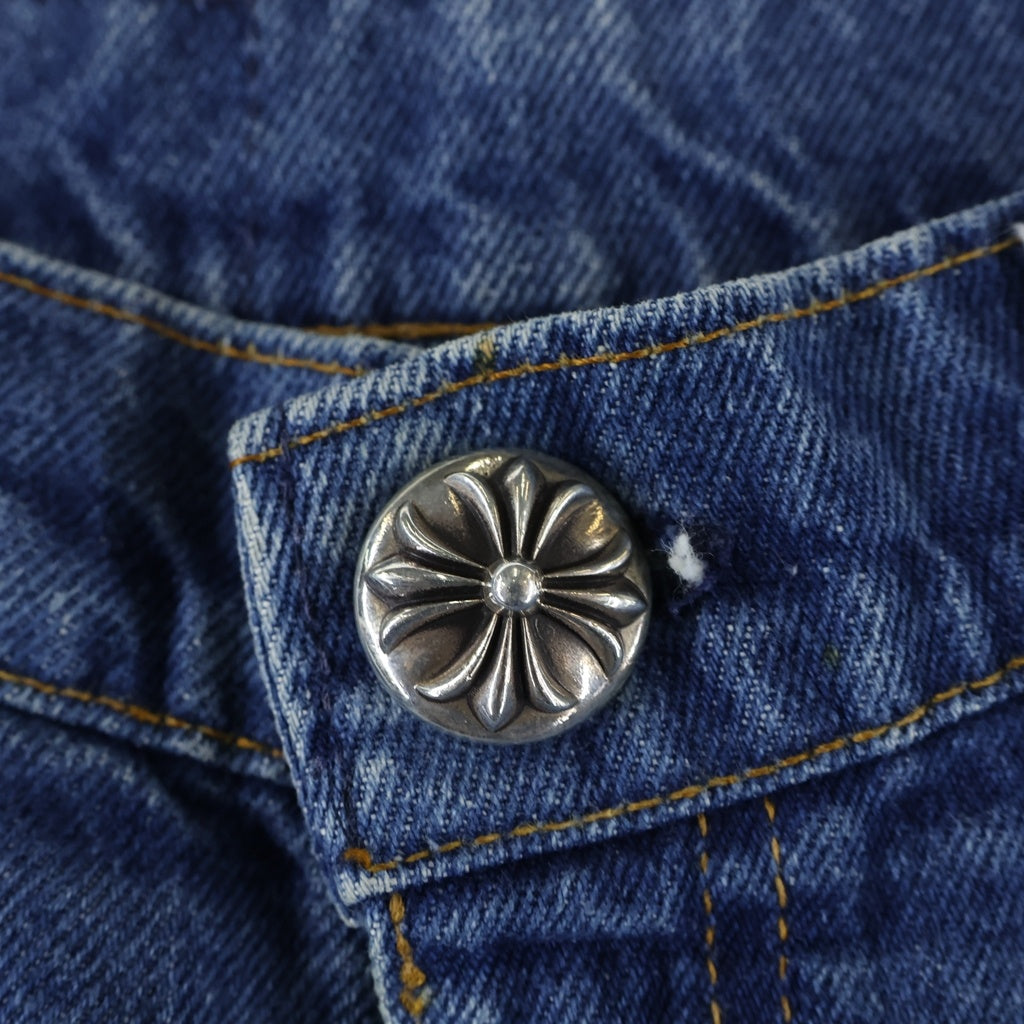 CHROME HEARTS(クロムハーツ) U VNTG JEAN BLU ORNG TAB 517 クロスパッチ付きウォッシュドデニムパンツ インディゴ