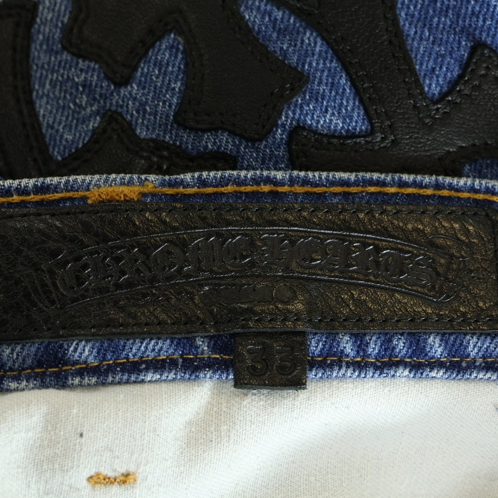 CHROME HEARTS(クロムハーツ) U VNTG JEAN BLU ORNG TAB 517 クロスパッチ付きウォッシュドデニムパンツ インディゴ
