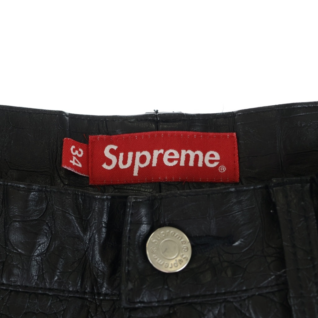 SUPREME(シュプリーム) 22SS Faux Croc Painter Pant フェイククロコペインターパンツ フェイクレザー 型押し ブラック