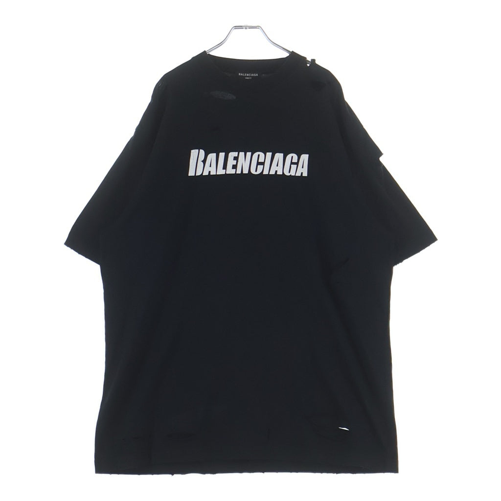 BALENCIAGA(バレンシアガ) 21SS Caps Destroyed Flatground Tee デストロイ加工 クルーネック 半袖Tシャツ カットソー ブラック 651795 TKVB8
