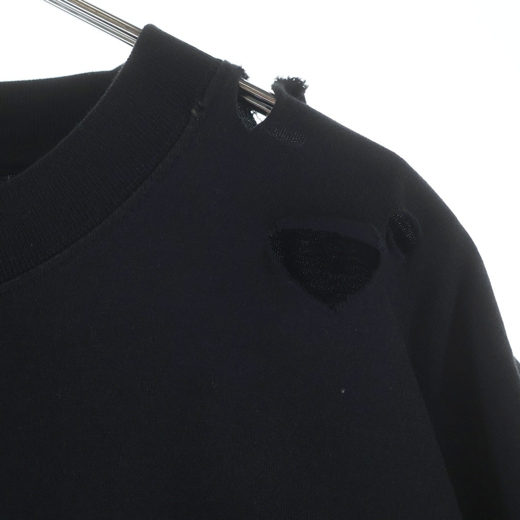 BALENCIAGA(バレンシアガ) 21SS Caps Destroyed Flatground Tee デストロイ加工 クルーネック 半袖Tシャツ カットソー ブラック 651795 TKVB8