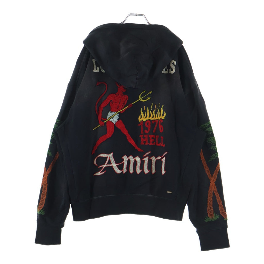 AMIRI(アミリ) LOS ANGELES 1976 HELL 刺繍 スウェットパーカー フーディー ブラック