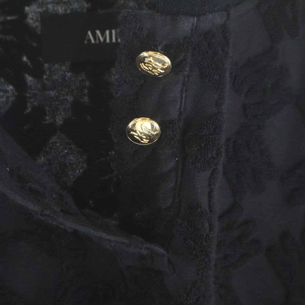 AMIRI(アミリ) MA QUAD テクスチャード 半袖 ポロシャツ ブラック レディース AWJYPO1009