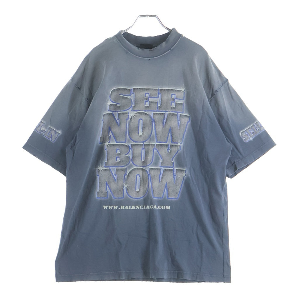BALENCIAGA(バレンシアガ) SNBN INSIDE-OUT Medium Fit TEE SEE NOW BUY NOW インサイドアウト ダメージ加工 オーバーサイズTシャツ ブルー 764235 TQVE8