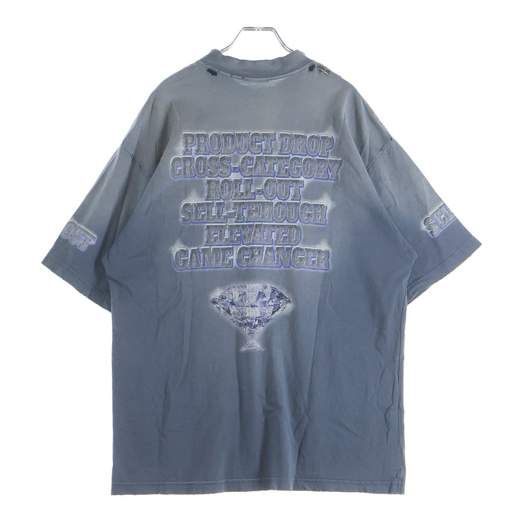 BALENCIAGA(バレンシアガ) SNBN INSIDE-OUT Medium Fit TEE SEE NOW BUY NOW インサイドアウト ダメージ加工 オーバーサイズTシャツ ブルー 764235 TQVE8