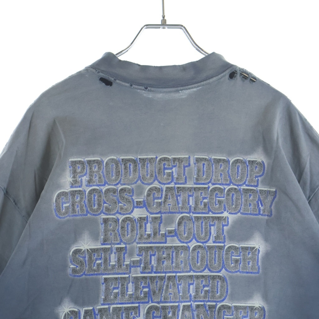 BALENCIAGA(バレンシアガ) SNBN INSIDE-OUT Medium Fit TEE SEE NOW BUY NOW インサイドアウト ダメージ加工 オーバーサイズTシャツ ブルー 764235 TQVE8