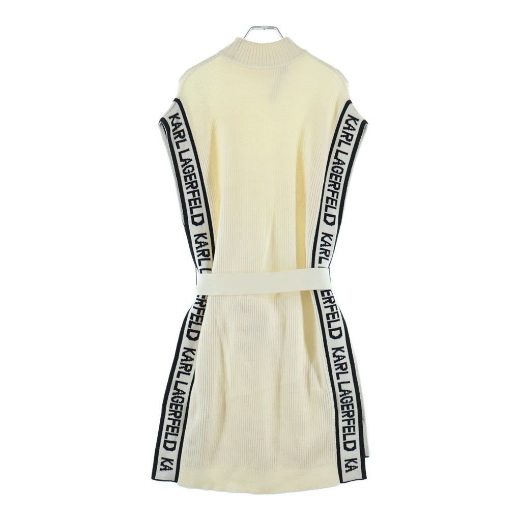 Karl Lagerfeld(カールラガーフェルト) BELTED LOGO PONCHO ベルト ロゴ ニット ノースリーブ ポンチョ ホワイト レディース