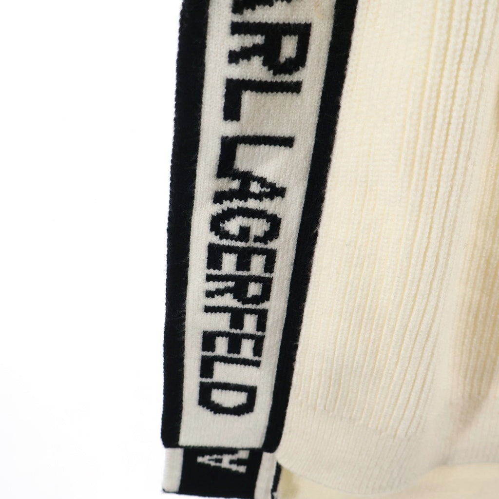 Karl Lagerfeld(カールラガーフェルト) BELTED LOGO PONCHO ベルト ロゴ ニット ノースリーブ ポンチョ ホワイト レディース