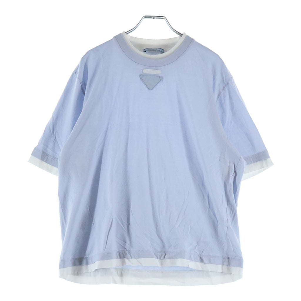 PRADA(プラダ) トライアングルロゴ レイヤード クールネック ジャージ 半袖Tシャツ カットソー ブルー/ホワイト 3579B S000