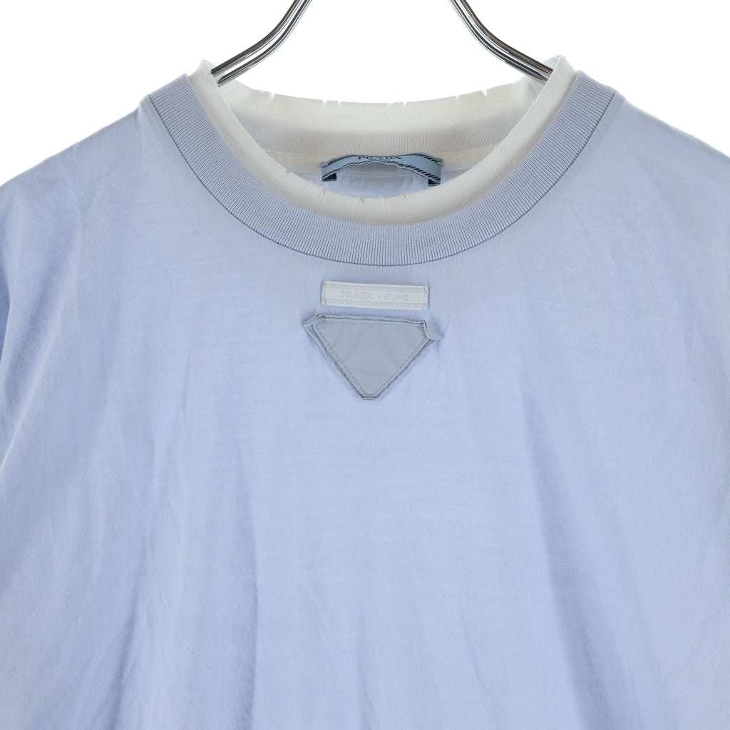 PRADA(プラダ) トライアングルロゴ レイヤード クールネック ジャージ 半袖Tシャツ カットソー ブルー/ホワイト 3579B S000