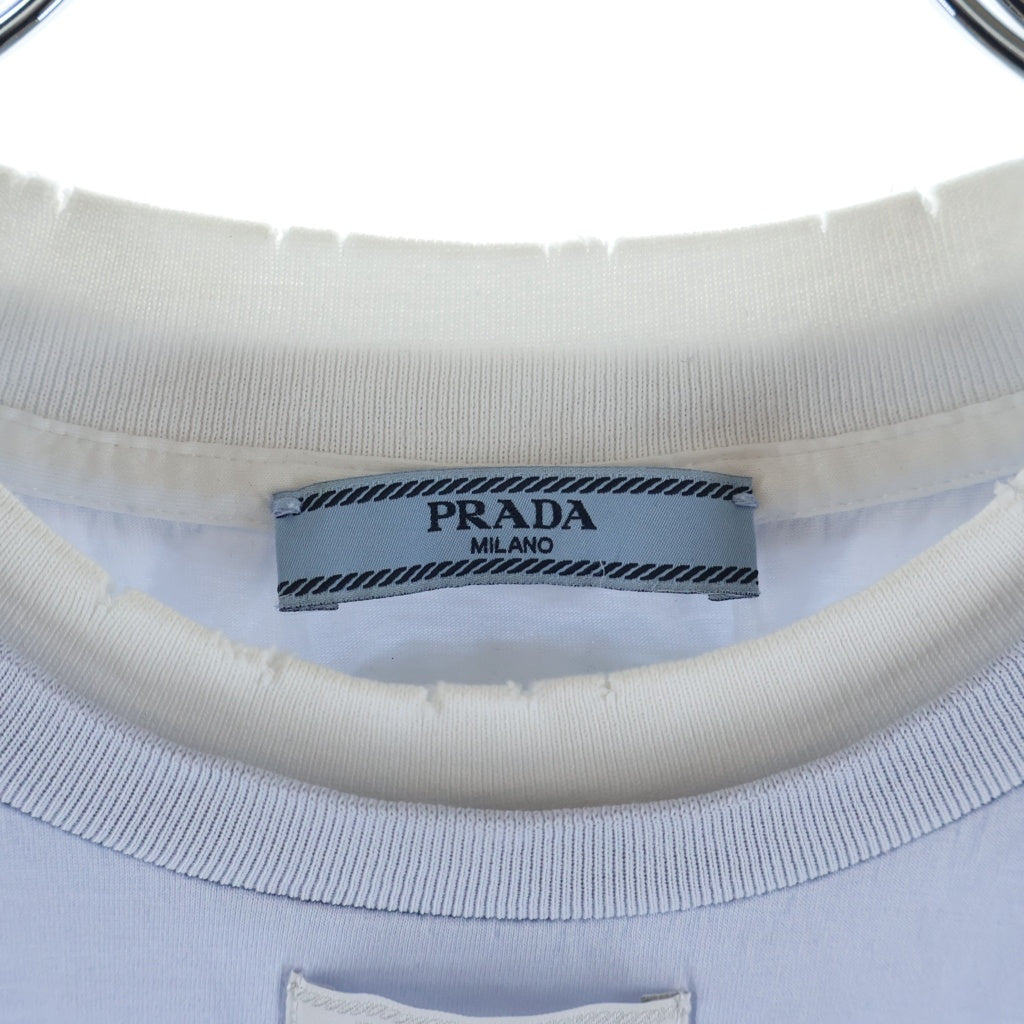 PRADA(プラダ) トライアングルロゴ レイヤード クールネック ジャージ 半袖Tシャツ カットソー ブルー/ホワイト 3579B S000