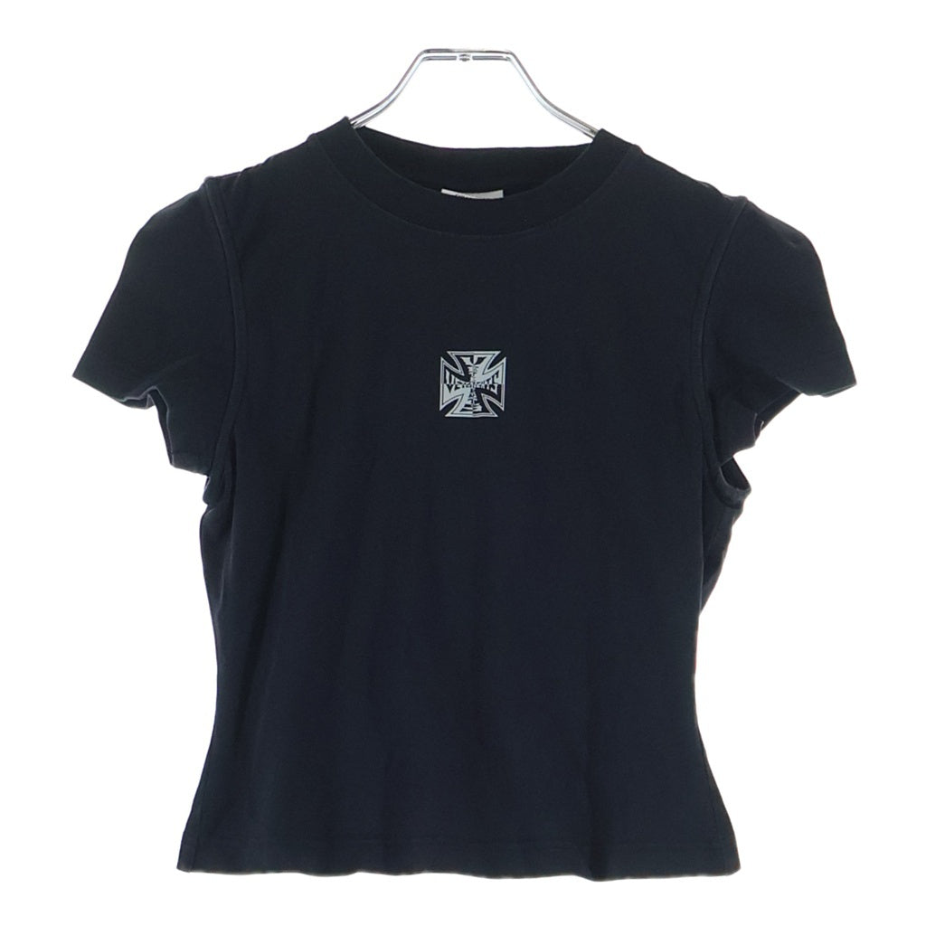 VETEMENTS(ヴェトモン) BIKER CROSS LOGO FRONT SLEEVE TEE バイカー クロスロゴ フロント スリーブ 半袖Tシャツ カットソー ブラック レディース