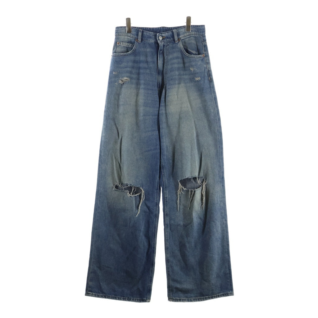MM6 Maison Margiela(エムエムシックスメゾンマルジェラ) 5ポケット ワイド ダメージデニム パンツ インディゴ SHOLA0014