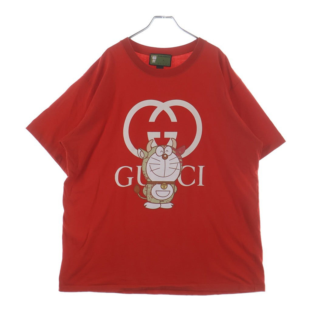 GUCCI(グッチ) × DORAEMON ドラえもん うしえもん インターロッキング ロゴ プリント 半袖Tシャツ レッド 616036 XJDEY