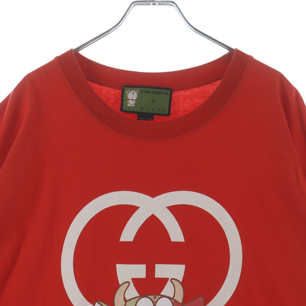 GUCCI(グッチ) × DORAEMON ドラえもん うしえもん インターロッキング ロゴ プリント 半袖Tシャツ レッド 616036 XJDEY