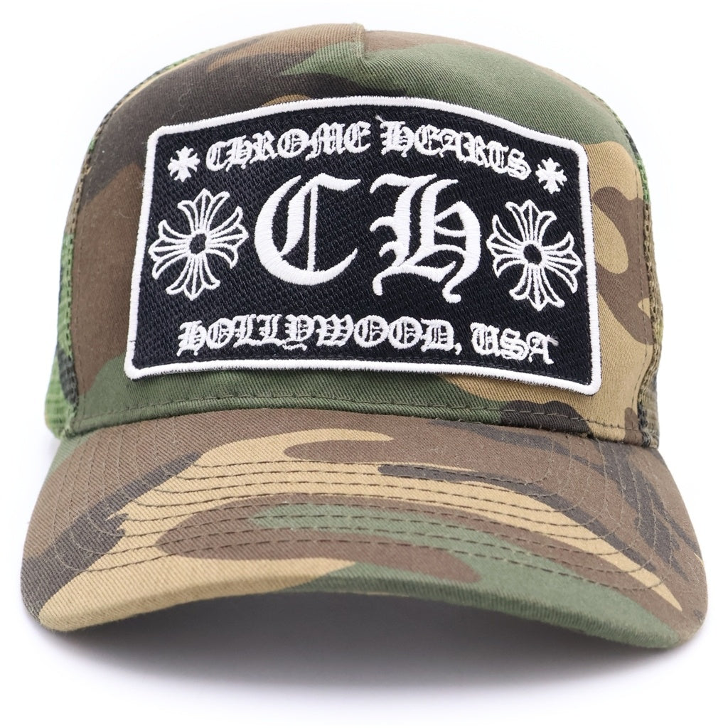 CHROME HEARTS(クロムハーツ) TRUCKER CAP CHパッチ クロスボール付 メッシュ トラッカーキャップ 帽子 カモフラ グリーン/ブラウン