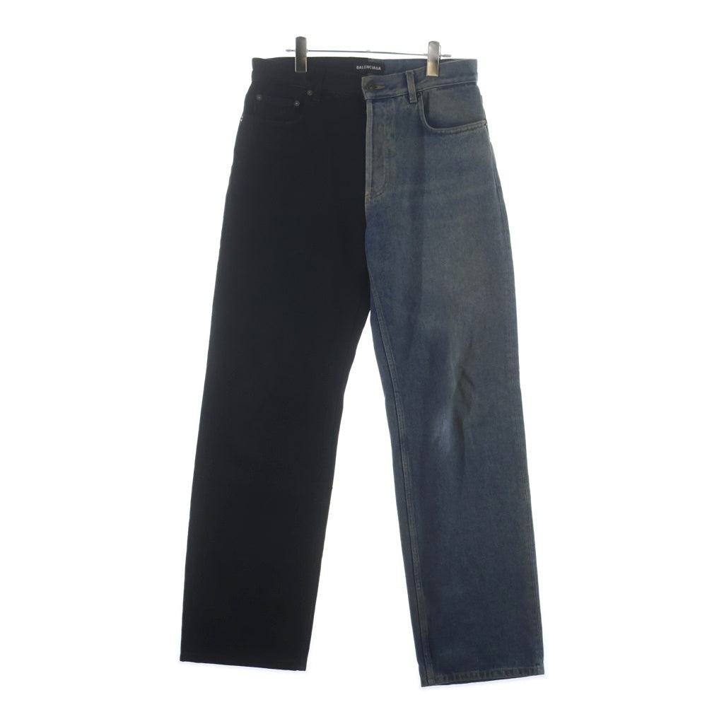 BALENCIAGA(バレンシアガ) 再構築バイカラーワイドデニムパンツ ブラック/インディゴ 583234 TDW15
