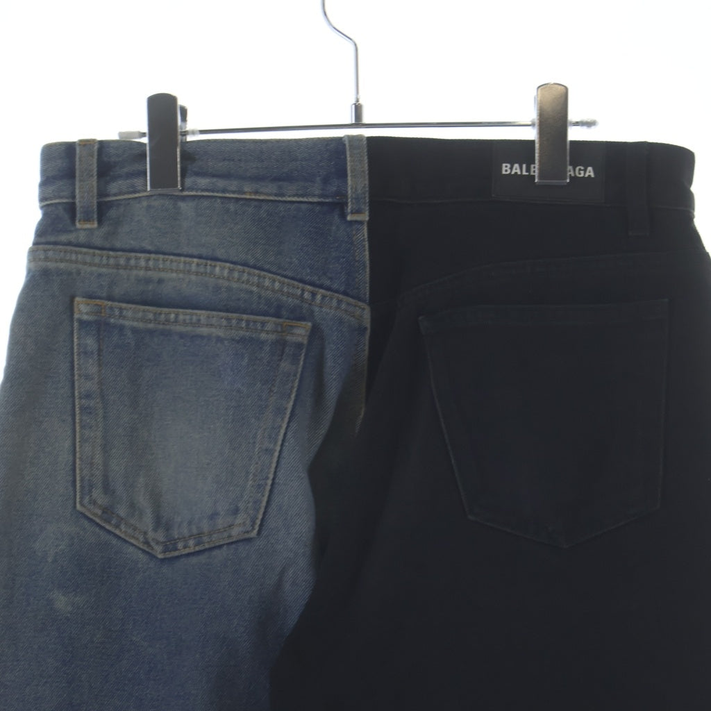 BALENCIAGA(バレンシアガ) 再構築バイカラーワイドデニムパンツ ブラック/インディゴ 583234 TDW15