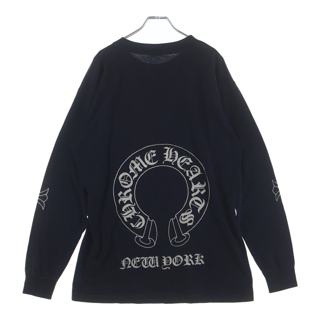 CHROME HEARTS(クロムハーツ) OLD HORSE SHOE L/S TEE オールド ホースシュー ロゴプリント ロングスリーブ クルーネック長袖ポケットTシャツ カットソー ブラック