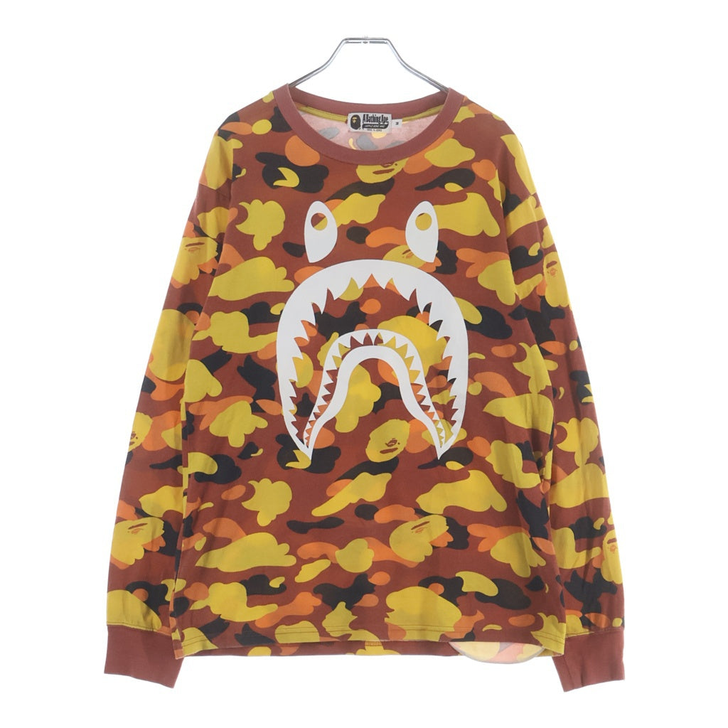A BATHING APE(アベイシングエイプ) 1ST CAMO SHARK LONG SLEEVE TEE 1STカモ シャーク プリント長袖Tシャツ カットソー オレンジ