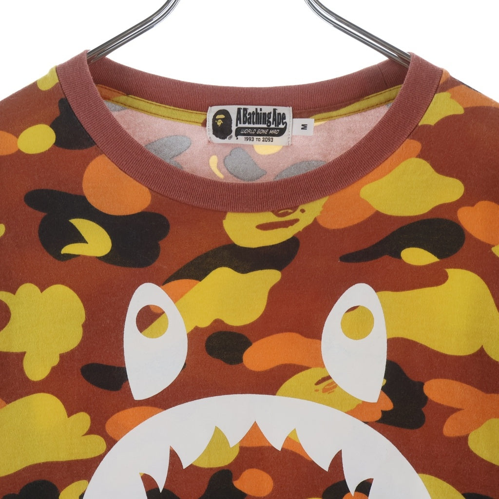A BATHING APE(アベイシングエイプ) 1ST CAMO SHARK LONG SLEEVE TEE 1STカモ シャーク プリント長袖Tシャツ カットソー オレンジ