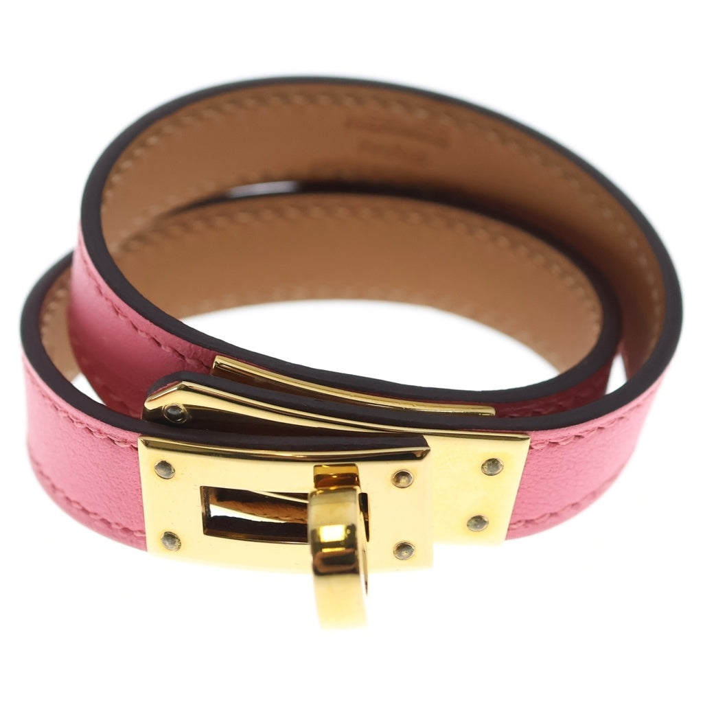 HERMES(エルメス) ケリードゥブルトゥール A刻印 レザーブレスレット ピンク/ゴールド レディース