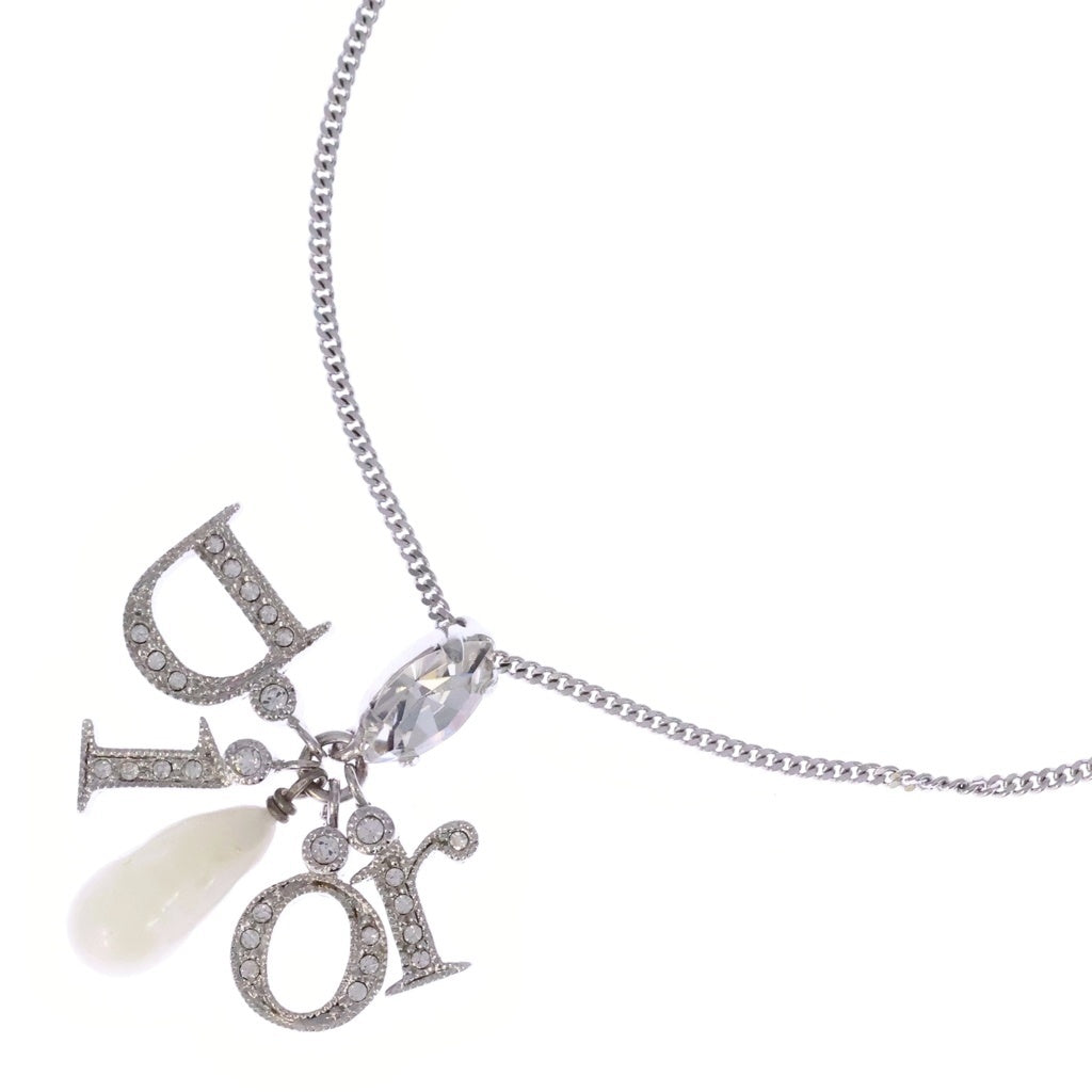 DIOR(ディオール) フェイクパール ロゴ ストーン ネックレス シルバー レディース