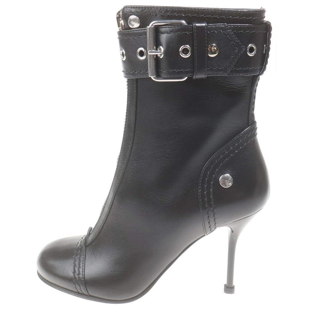 Alexander McQueen(アレキサンダーマックイーン) バックル レザーブーツ ヒール センタージップ レディース 757505 ブラック
