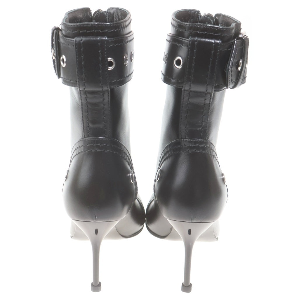 Alexander McQueen(アレキサンダーマックイーン) バックル レザーブーツ ヒール センタージップ レディース 757505 ブラック