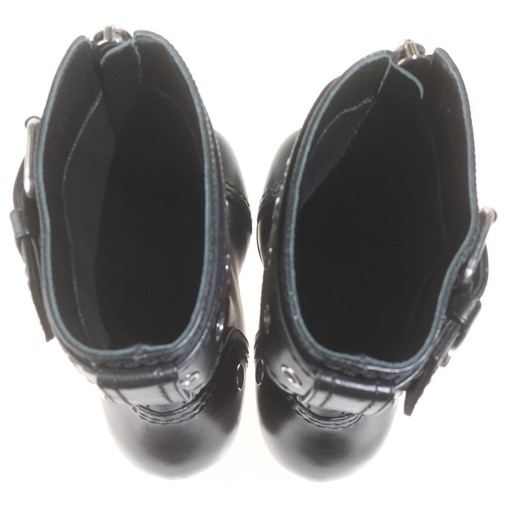 Alexander McQueen(アレキサンダーマックイーン) バックル レザーブーツ ヒール センタージップ レディース 757505 ブラック